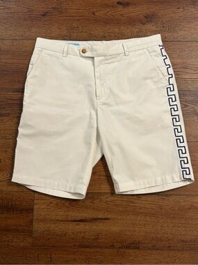 J. McLaughlin White Cotton Greek Key Trim Shorts Men’s Size 34